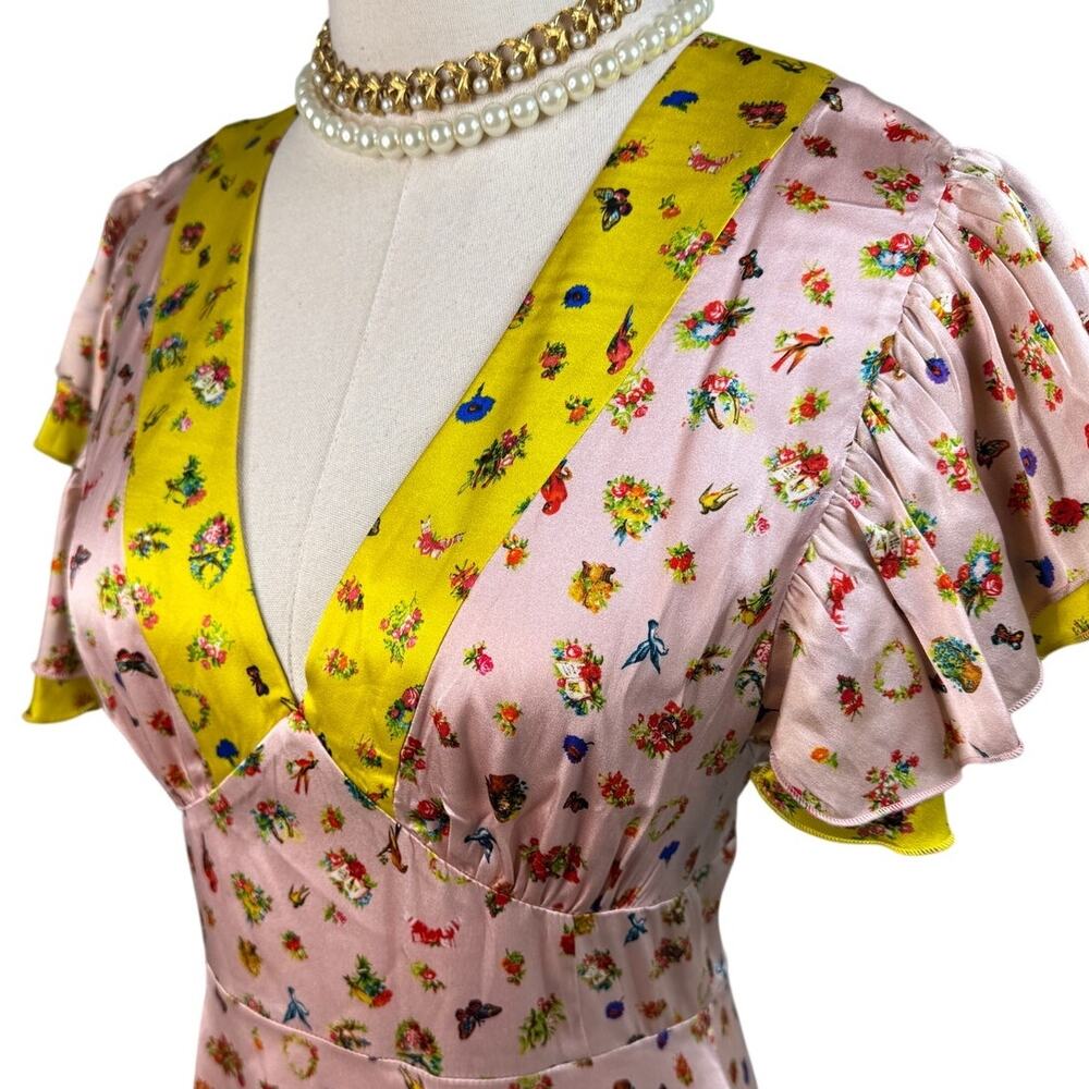 Cynthia Rowley Pink Floral Maxi Dress with Yellow Trim - Picture 8 of 14